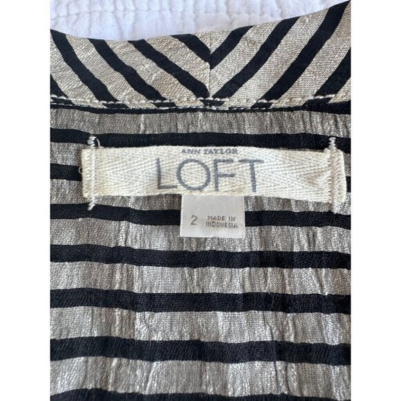 Ann Taylor Loft Striped Open Front Linen Jacket SZ 2 Career Office Collar - Picture 4 of 11